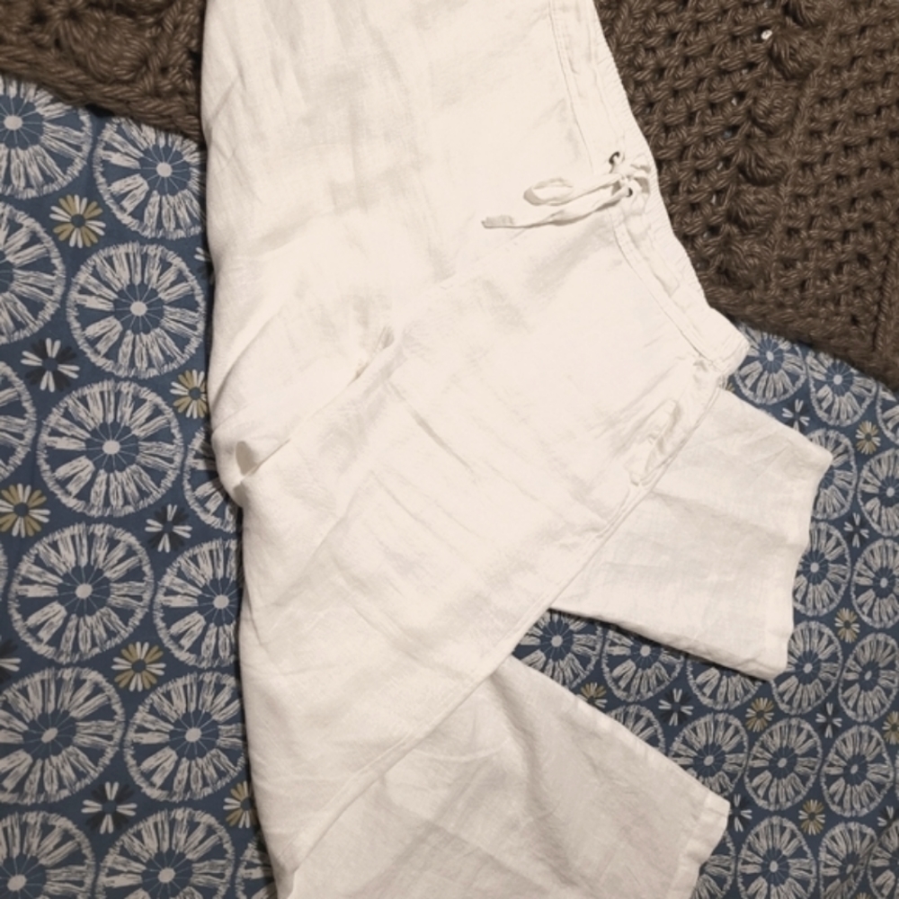 Vince Camuto Women's White Linen Pull-on Pants L